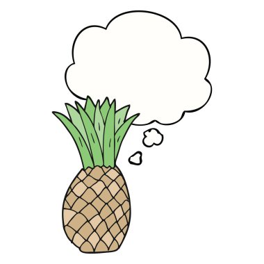 karikatür ananas ve düşünce balonu