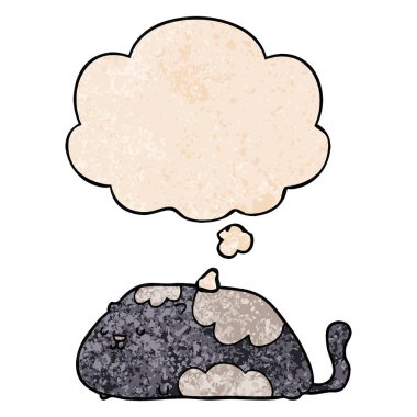 karikatür kedi ve grunge doku desen tarzında düşünce balonu