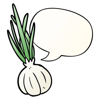 karikatür sarımsak ampul ve konuşma balonu pürüzsüz degrade tarzında
