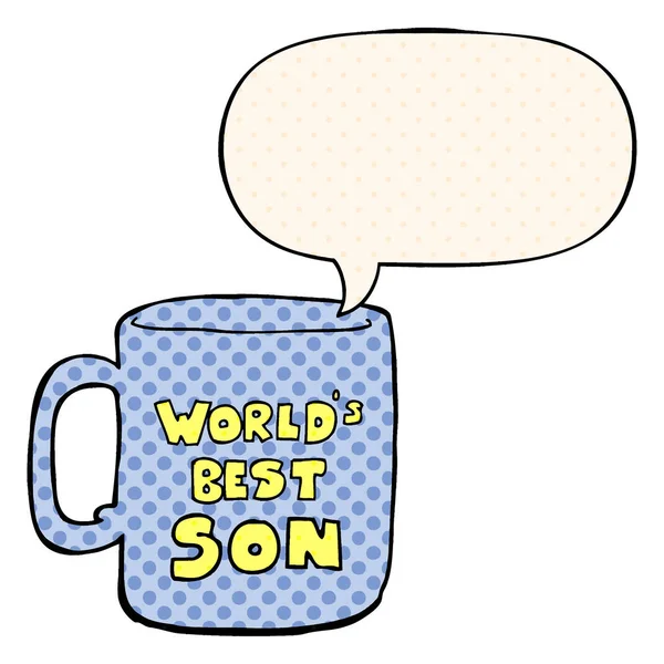 Monde meilleur fils tasse et bulle de parole dans le style de bande dessinée — Image vectorielle