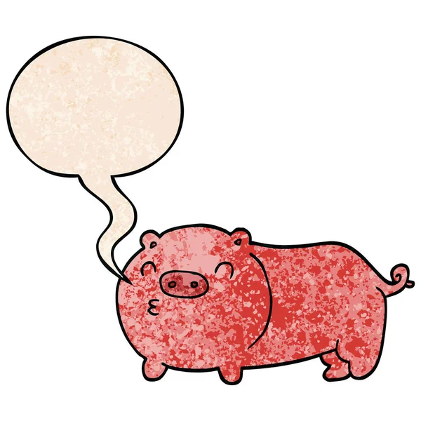 Мультфильм свиньи и речи пузырь в стиле ретро текстуры — стоковый вектор