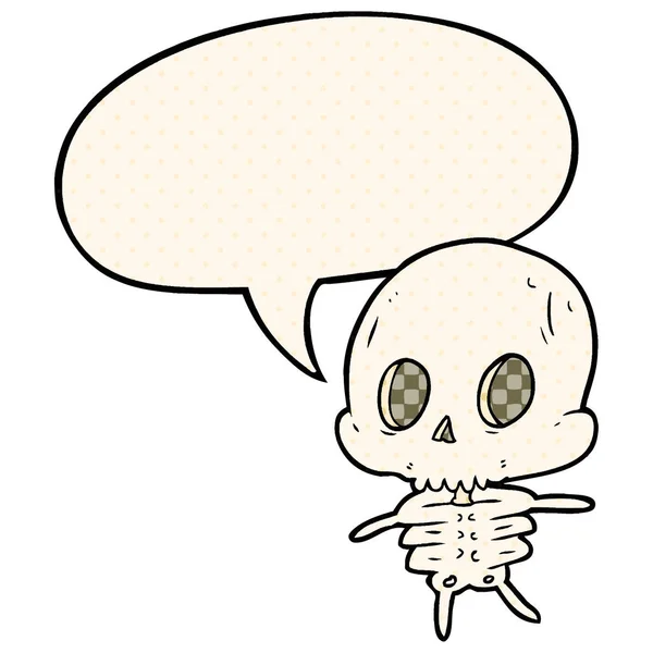 Милий мультяшний скелет і мовна бульбашка в стилі коміксів — стоковий вектор