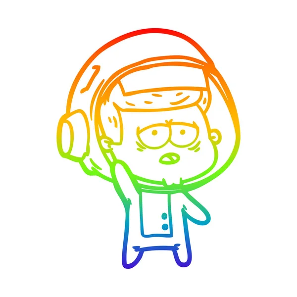 Regenbogen-Gradienten-Linie Zeichnung Cartoon müde Astronaut — Stockvektor