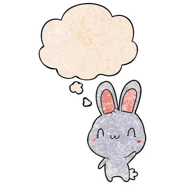 Dessin animé lapin agitant et bulle de pensée en texture grunge patte — Image vectorielle