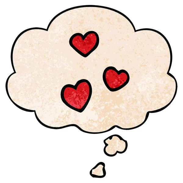 Cartoon liefde hart en gedachte bubble in grunge textuur patroon — Stockvector