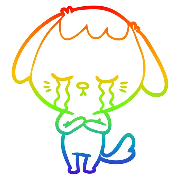 Rainbow gradient line drawing cartoon crying dog — Stock Vector