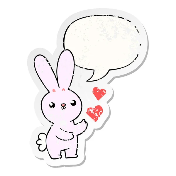 Mignon dessin animé lapin et amour coeurs et parole bulle affligé — Image vectorielle