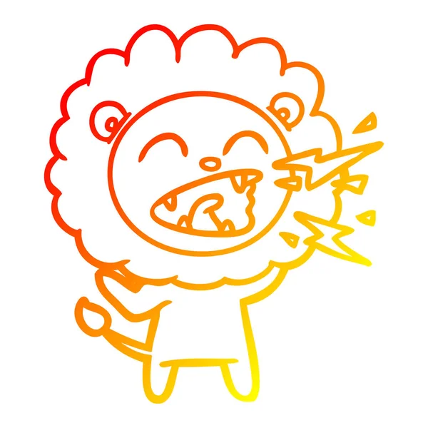 Linha gradiente quente desenho desenhos animados rugindo leão —  Vetores de Stock