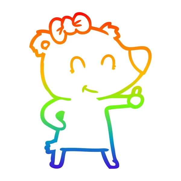 Regenbogen-Gradienten-Linie Zeichnung weiblichen Bären Karikatur — Stockvektor