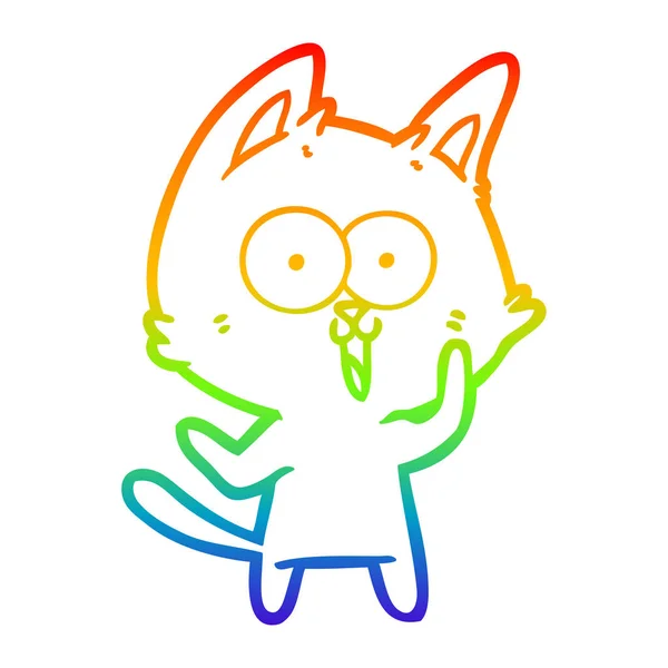 Arco-íris linha gradiente desenho engraçado desenho animado gato —  Vetores de Stock