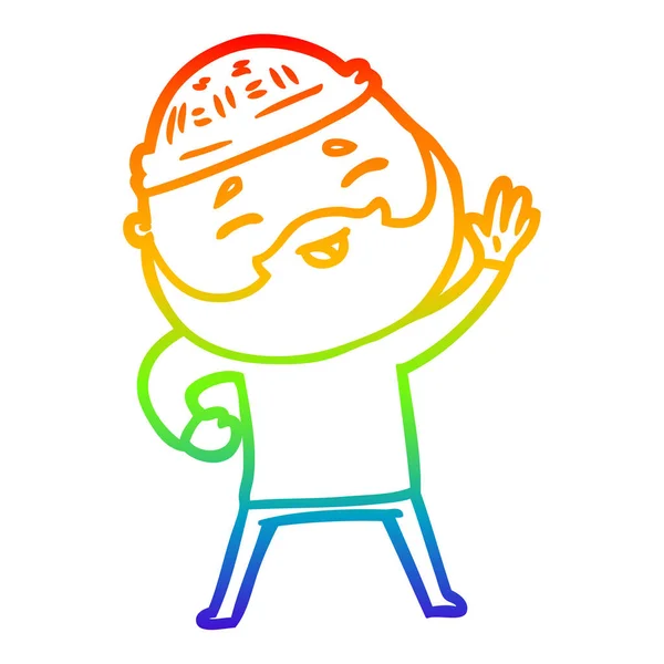 Regenboog gradiënt lijntekening cartoon gelukkig bebaarde man — Stockvector