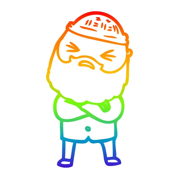 Regenboog gradiënt lijntekening cartoon man met baard — Stockvector