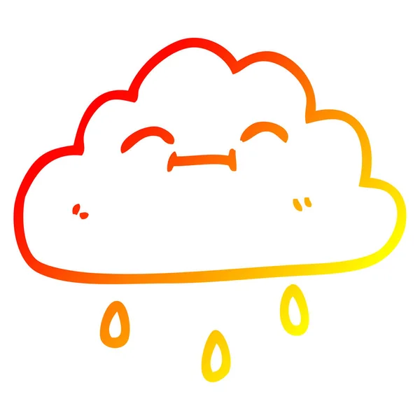 暖かいグラデーションライン描画漫画幸せな雨雲 — ストックベクタ