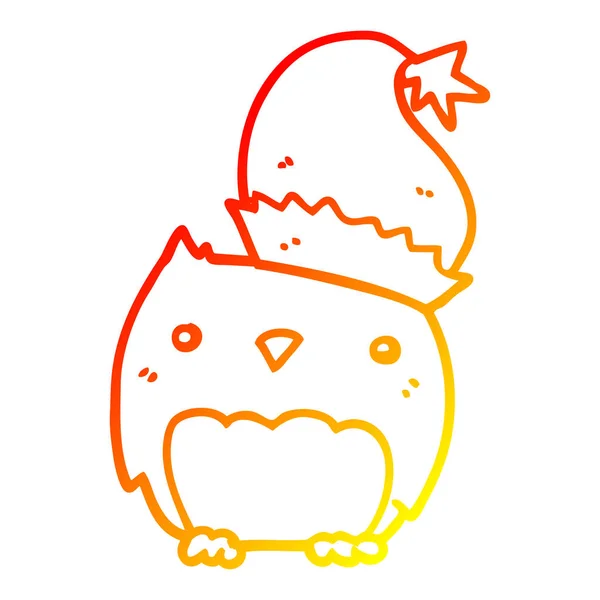 Linha gradiente quente desenho bonito coruja de Natal — Vetor de Stock