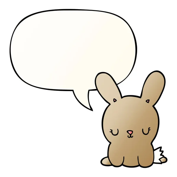 Lindo conejo de dibujos animados y burbuja del habla en estilo gradiente suave — Vector de stock