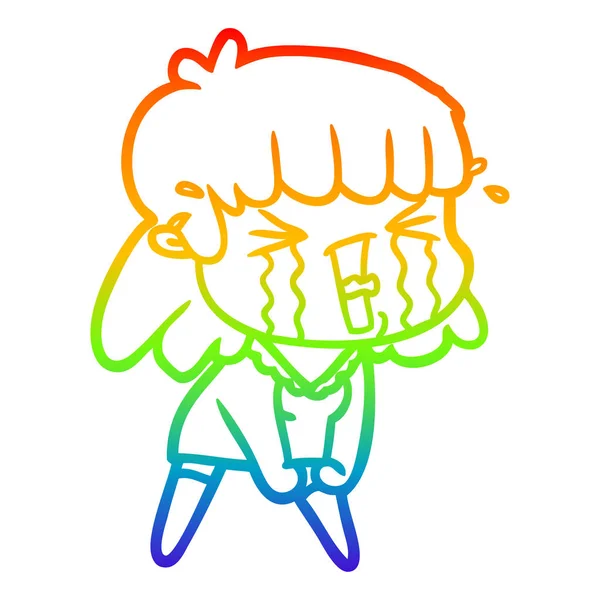 Rainbow gradient ligne dessin dessin femme dessin animé — Image vectorielle