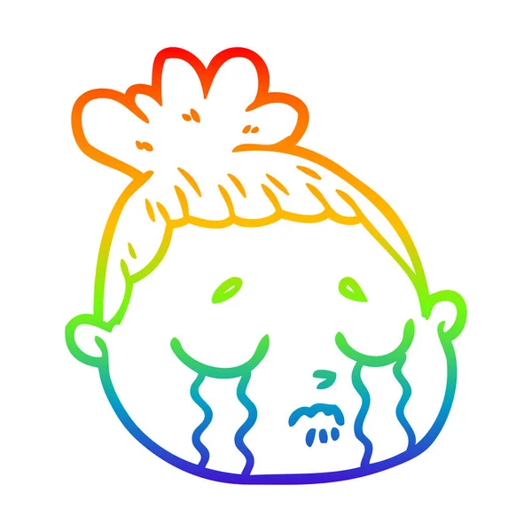 Regenbogen-Gradienten-Linie Zeichnung Karikatur weibliches Gesicht — Stockvektor