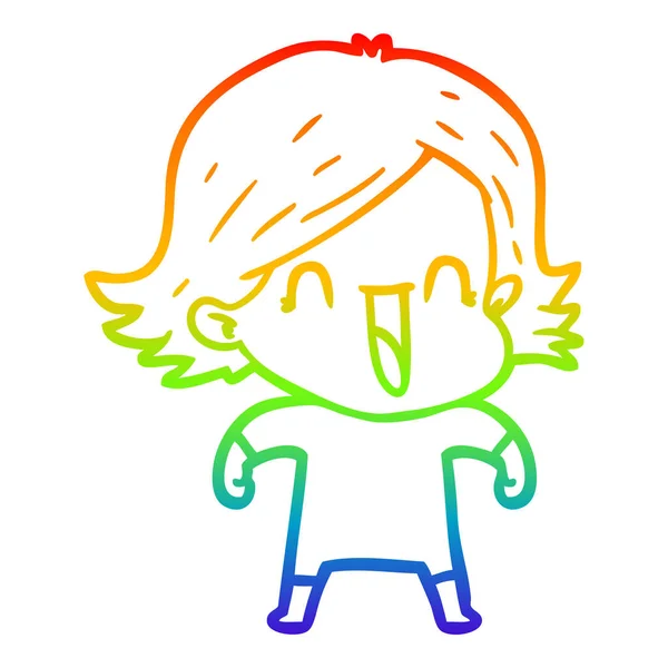Linea gradiente arcobaleno disegno cartone animato donna felice — Vettoriale Stock
