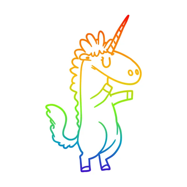 Rainbow gradient line drawing cartoon unicorn — Stock Vector