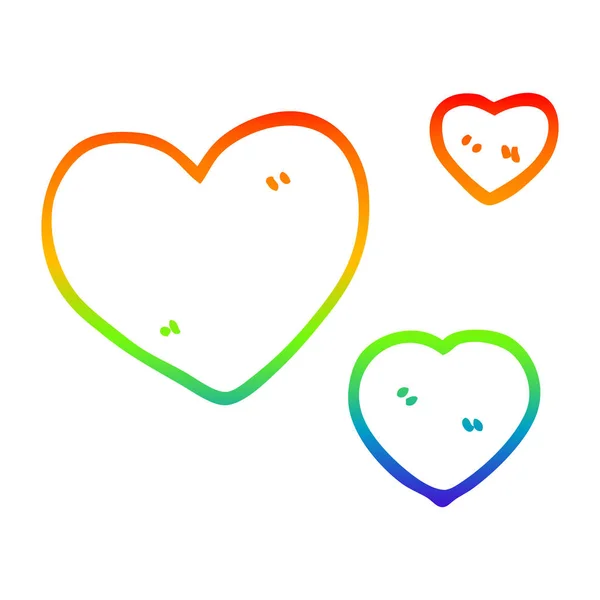 Arcobaleno gradiente linea disegno cartone animato amore cuori — Vettoriale Stock