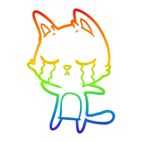 Arcobaleno gradiente linea disegno pianto cartone animato gatto — Vettoriale Stock