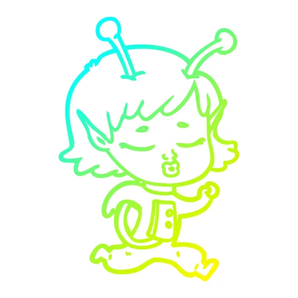 Kall gradient linje ritning tecknad Alien Girl — Stock vektor