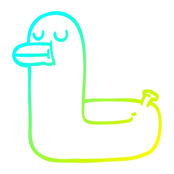 Línea de gradiente frío dibujo dibujos animados anillo amarillo pato — Vector de stock