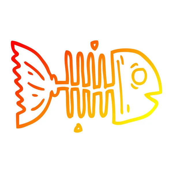 Linea gradiente caldo disegno ossa di pesce cartone animato — Vettoriale Stock