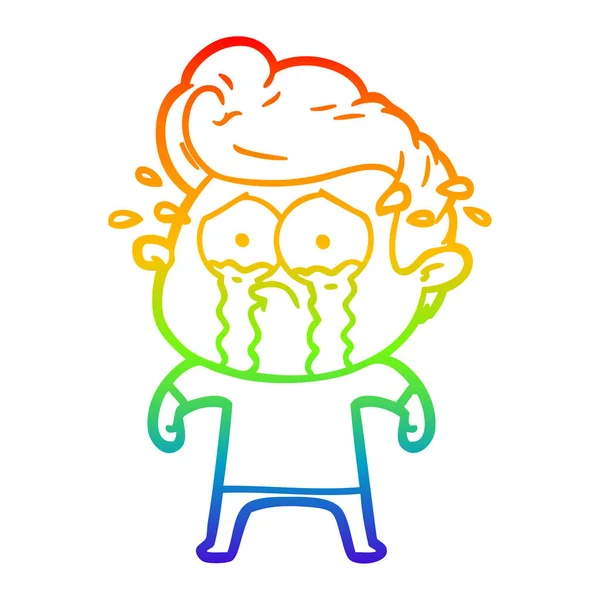 Rainbow gradient line drawing cartoon crying man — Stock Vector