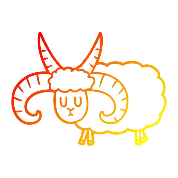Línea de gradiente caliente dibujo de dibujos animados carnero de cuernos largos — Vector de stock