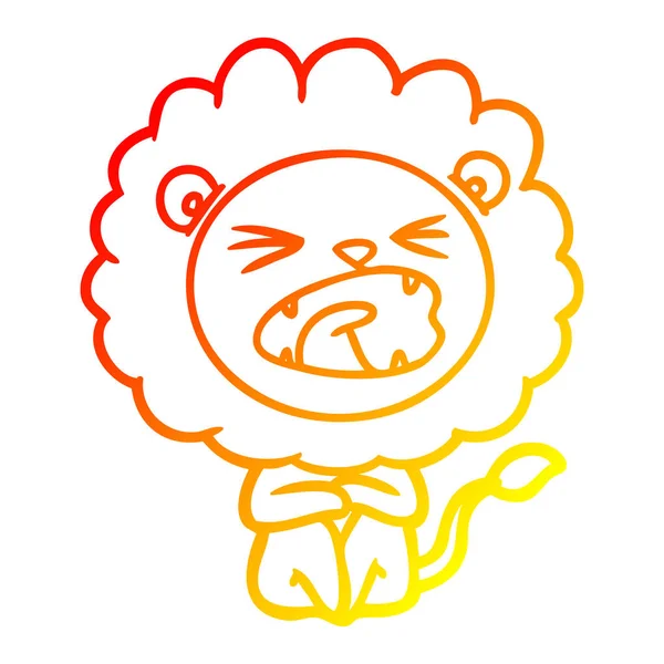Warme Gradientenlinie Zeichnung Karikatur wütender Löwe — Stockvektor
