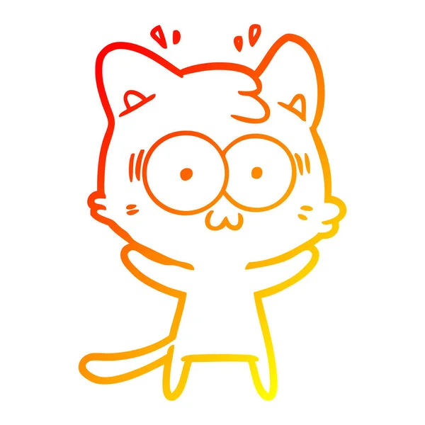 Línea de gradiente caliente dibujo dibujos animados sorprendido gato — Vector de stock