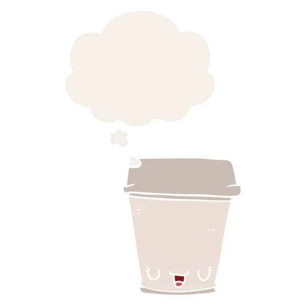 Cartoon Kaffeetasse und Gedankenblase im Retro-Stil — Stockvektor