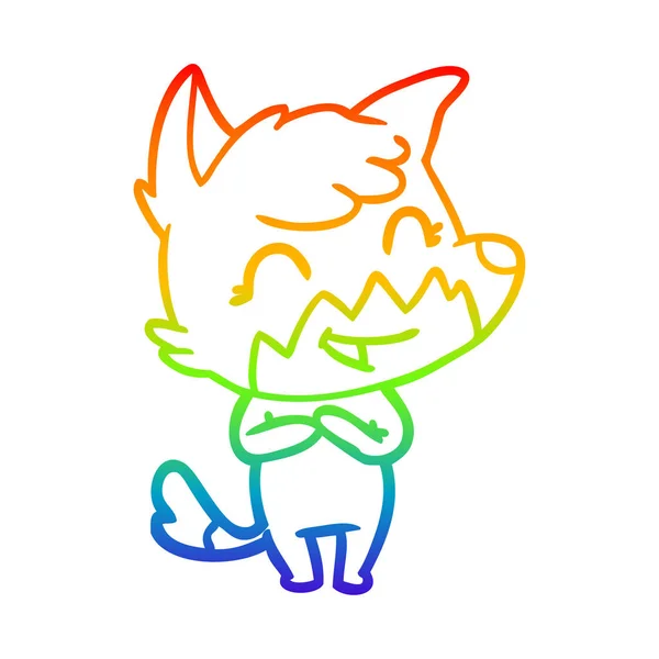 Rainbow gradient ligne dessin heureux dessin animé renard — Image vectorielle