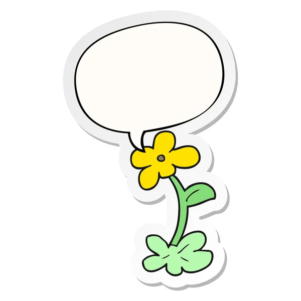 Cartoon bloem en toespraak bubble sticker — Stockvector