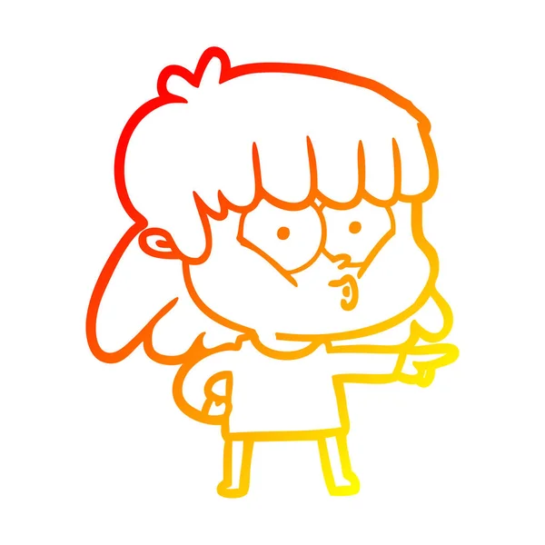 Sıcak degrade çizgi çizim karikatür ıslık kız — Stok Vektör