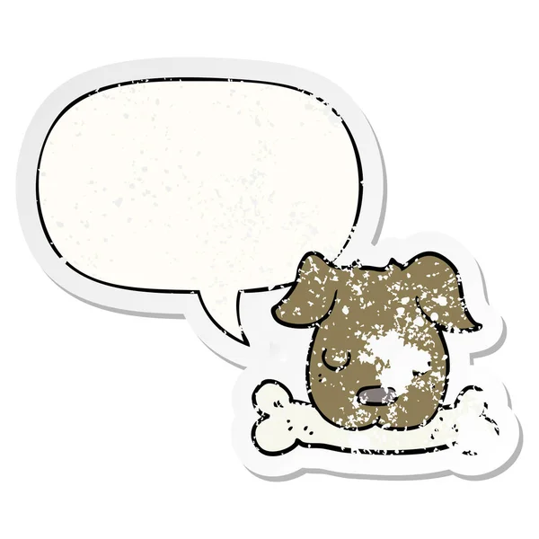 Dibujos animados perro y hueso y el habla burbuja angustiado pegatina — Vector de stock
