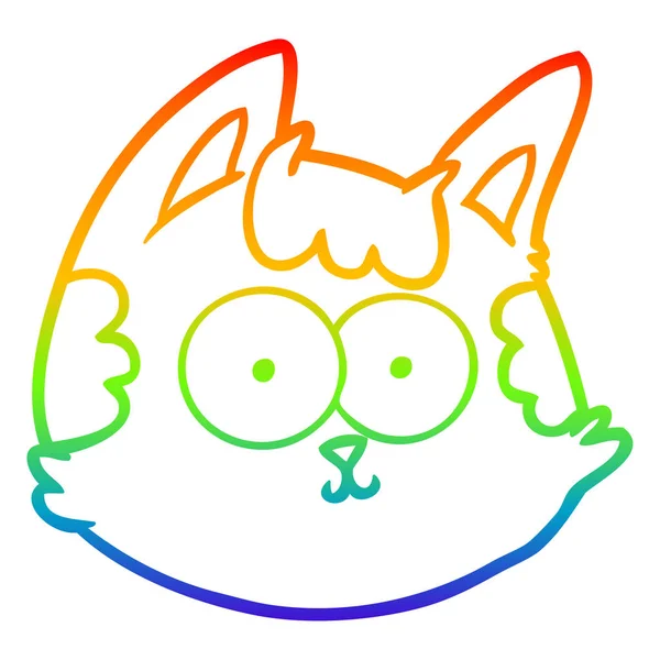 Rainbow gradient line drawing cartoon cat face — Stock Vector