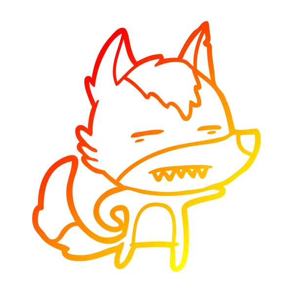 Warme Gradientenlinie Zeichnung Cartoon Wolf zeigt Zähne — Stockvektor