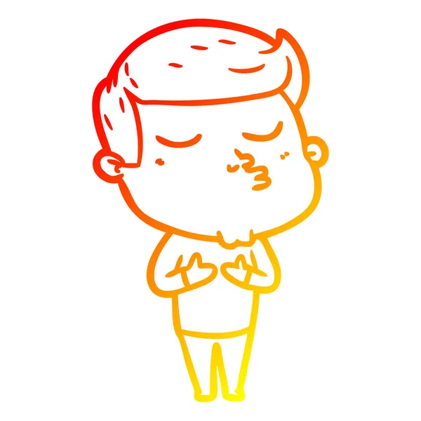 Sıcak degrade çizgi çizim karikatür model adam pouting — Stok Vektör