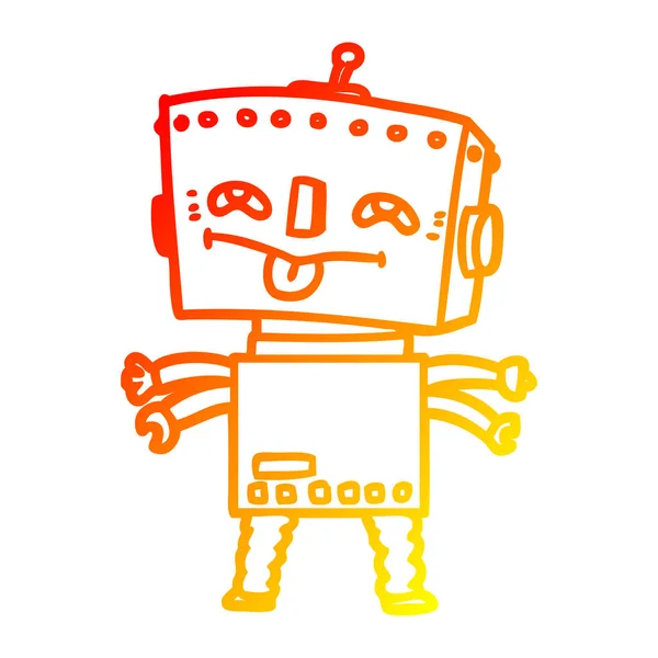 Warme gradiënt lijntekening cartoon robot — Stockvector