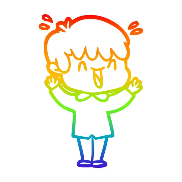 Arco iris gradiente línea dibujo dibujos animados riendo chico — Vector de stock