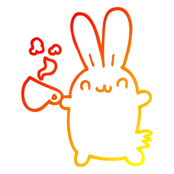 Warm gradient line drawing cute cartoon rabbit drinking coffee — Stock Vector