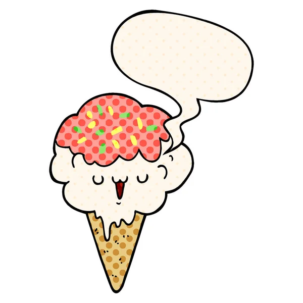 Crème glacée de dessin animé et bulle d'expression dans le style de bande dessinée — Image vectorielle