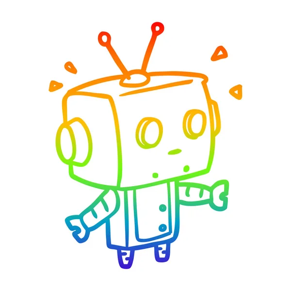 Rainbow gradient ligne dessin robot surpris mignon — Image vectorielle