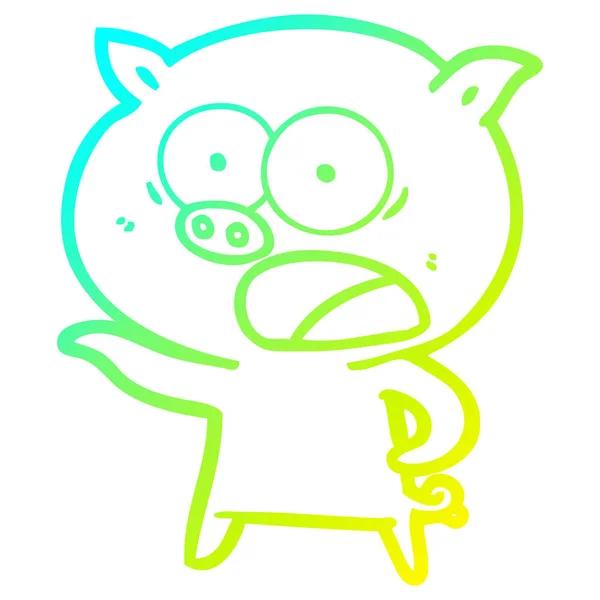 Linha gradiente frio desenho cartoon porco gritando — Vetor de Stock