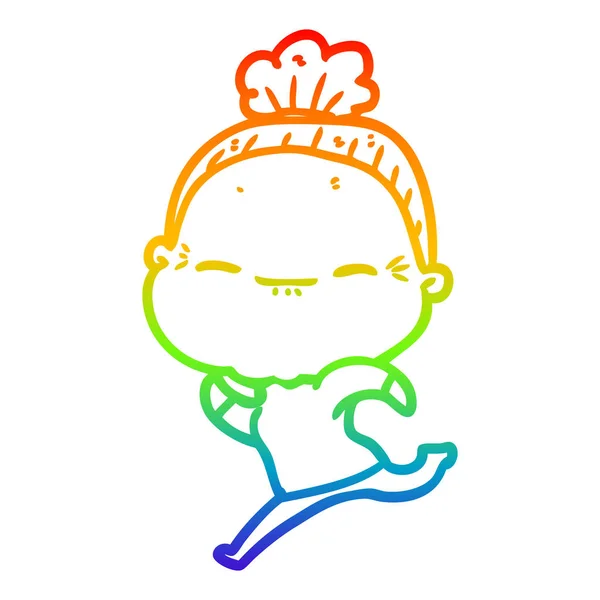 Regenboog gradiënt lijntekening cartoon vreedzame oude vrouw — Stockvector