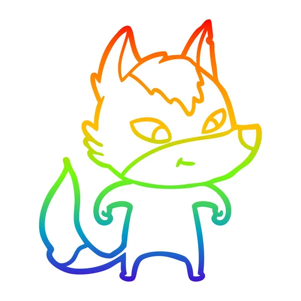 Regenboog gradiënt lijntekening vriendelijke cartoon Wolf — Stockvector