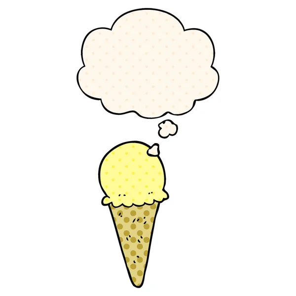 Kreslená zmrzlina a myšlenková bublina ve stylu komiksů — Stockový vektor