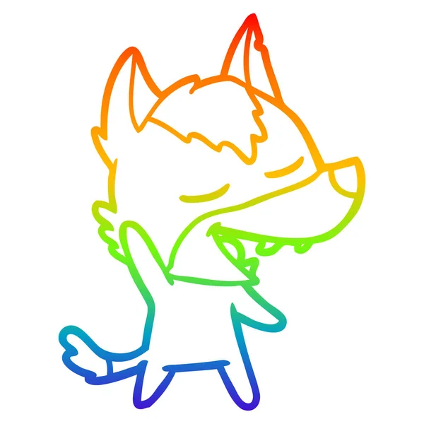 Rainbow Gradient Line Zeichnung Cartoon Wolf lachen — Stockvektor